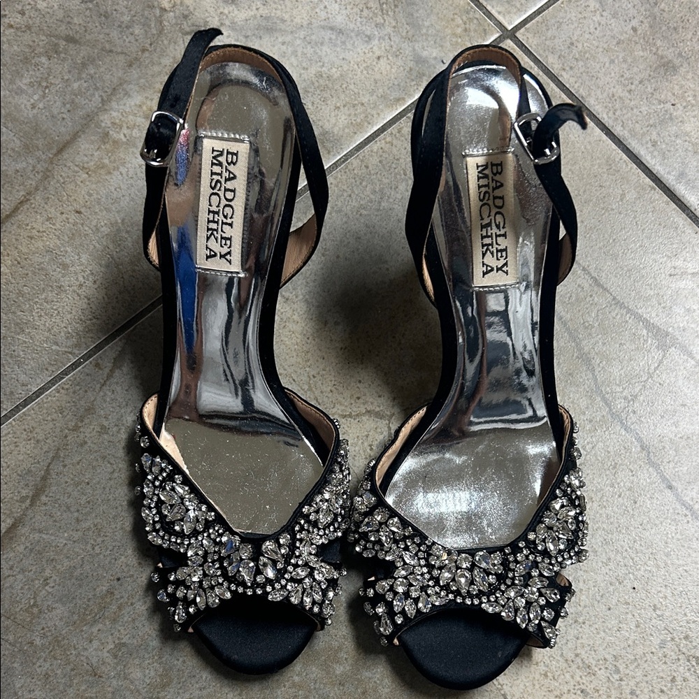 Badgley Mischka Black Heels with Sparkling Embellishments